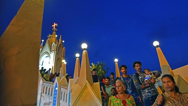 The fair started when a statue of Mother Mary was found floating in the Arabian Sea between 1700 and 1760, which, according to a legend, a Koli fisherman had dreamt about a few years earlier.  (Satyabrata Tripathy/Hindustan Times) 