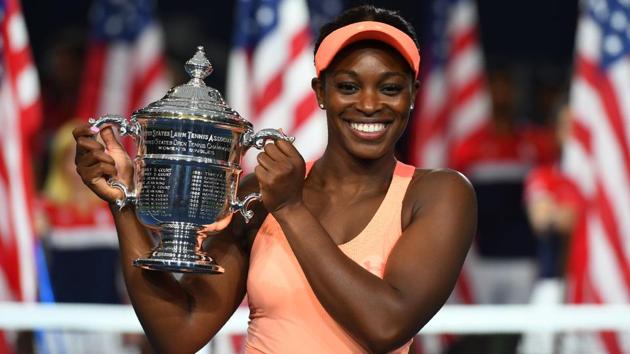Sloane Stephens celebrates with her winning trophy after defeating compatriot Madison Keys in their US Open final. (AFP) Sloane Stephens celebrates with her winning trophy after defeating compatriot Madison Keys in their US Open final. (AFP)