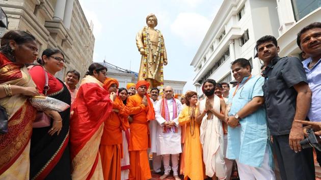 Amit Shah during his visit to Swami Vivekananda’s house in Kolkata. (Photo: Amit Shah Twitter) Amit Shah during his visit to Swami Vivekananda’s house in Kolkata. (Photo: Amit Shah Twitter)