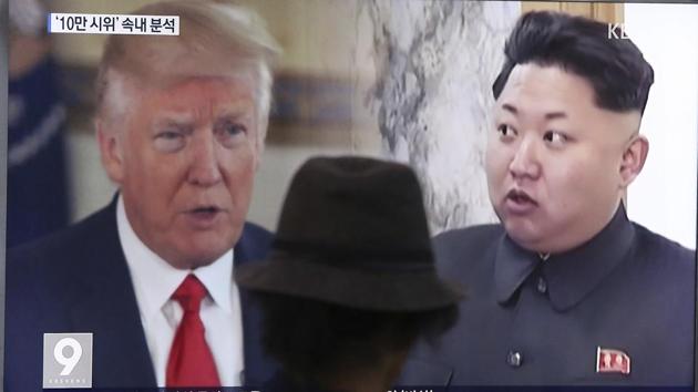 A television screen showing US President Donald Trump and North Korean leader Kim Jong-un at the Seoul Train Station in Seoul, South Korea.(AP File Photo) A television screen showing US President Donald Trump and North Korean leader Kim Jong-un at the Seoul Train Station in Seoul, South Korea.(AP File Photo)
