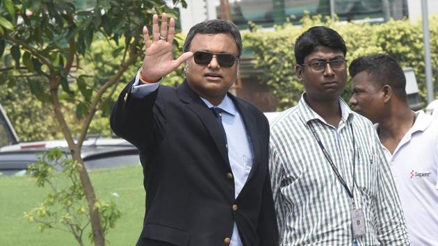 Karti Chidambaram arrives at the CBI office in New Delhi in connection with the INX Media case.(Sonu Mehta/HT file photo)