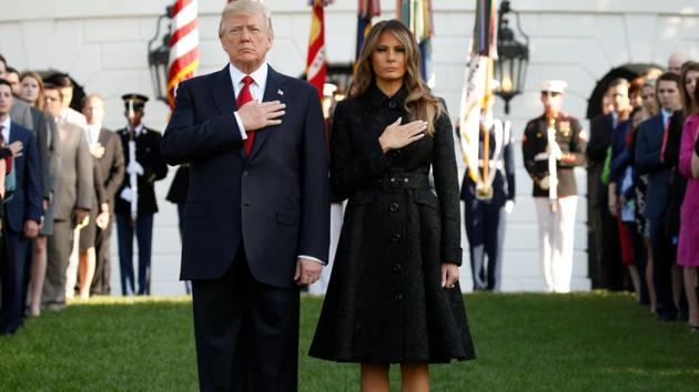 US President along with the first lady Melina Trump observed a moment of silence, first at the White House and later at the Pentagon. The White House commemoration took place at the same at New York’s 9/11 memorial on Monday at 08:46 local time (12:46 GMT) to mark the exact time the first plane struck the World Trade Center’s North Tower. After the names are read at that ceremony, there’s a public observance, with a wreath-laying and remarks. (Kevin Lamarque / REUTERS) US President along with the first lady Melina Trump observed a moment of silence, first at the White House and later at the Pentagon. The White House commemoration took place at the same at New York’s 9/11 memorial on Monday at 08:46 local time (12:46 GMT) to mark the exact time the first plane struck the World Trade Center’s North Tower. After the names are read at that ceremony, there’s a public observance, with a wreath-laying and remarks. (Kevin Lamarque / REUTERS)