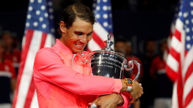 Rafael Nadal holds the US Open trophy after defeating Kevin Anderson in the men’s singles final. (REUTERS) Rafael Nadal holds the US Open trophy after defeating Kevin Anderson in the men’s singles final. (REUTERS)