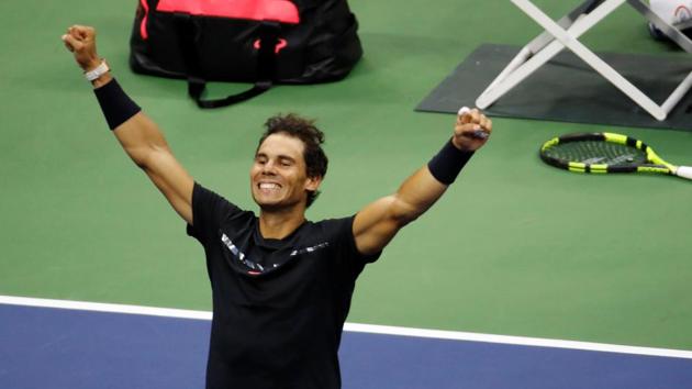 Nadal accumulated break points at will from the get-go — two in a six-deuce game at 1-all, another two in a five-deuce game at 2-all. (REUTERS) Nadal accumulated break points at will from the get-go — two in a six-deuce game at 1-all, another two in a five-deuce game at 2-all. (REUTERS)
