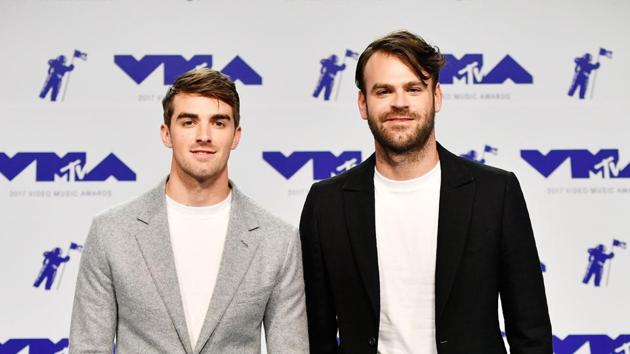 Andrew Taggart (L) and Alex Pall of The Chainsmokers attend the 2017 MTV Video Music Awards.(AFP)