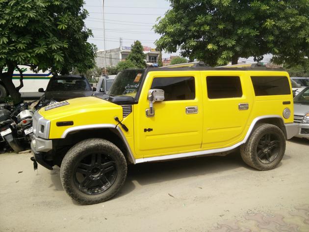The Hummer that was seized by the Noida police after the driver couldn’t produce transfer documents. (HT PHOTO) The Hummer that was seized by the Noida police after the driver couldn’t produce transfer documents. (HT PHOTO)