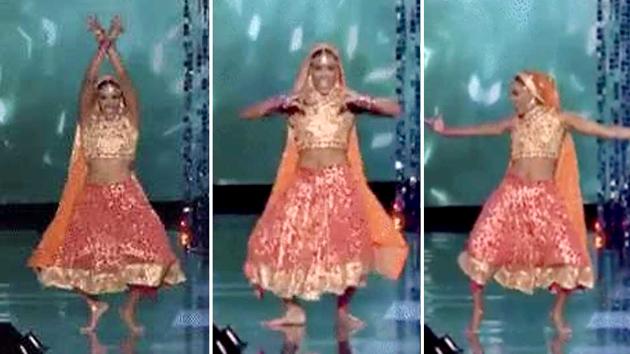 The Miss America 2018 beauty pageant runner-up moved flawlessly to ‘Naacho Re’ from the 2014 Salman Khan film Jai Ho(Facebook/Screengrab)