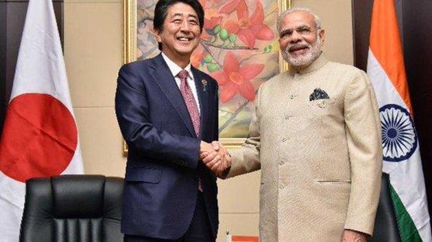 Prime Minister Narendra Modi with Japanese counterpart Shinzo Abe. Prime Minister Narendra Modi with Japanese counterpart Shinzo Abe.
