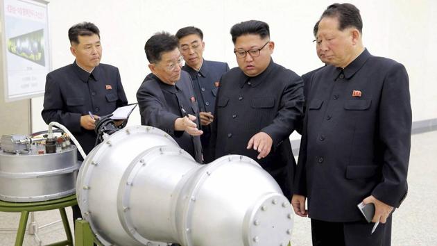 This undated file photo distributed on Sept. 3, 2017, by the North Korean government, shows North Korean leader Kim Jong Un, second from right, at an undisclosed location in North Korea. (AP) This undated file photo distributed on Sept. 3, 2017, by the North Korean government, shows North Korean leader Kim Jong Un, second from right, at an undisclosed location in North Korea. (AP)