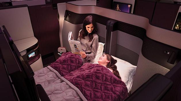 The Qatar Airways QSuite offers a double bed for Business Class passengers. (AFP) The Qatar Airways QSuite offers a double bed for Business Class passengers. (AFP)