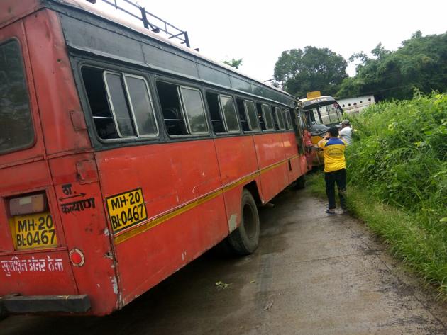The incident took place when the school bus carrying students collided with a Maharashtra State Road Transport Corporation (MSRTC) bus at Dahagaon. (HT Photo) The incident took place when the school bus carrying students collided with a Maharashtra State Road Transport Corporation (MSRTC) bus at Dahagaon. (HT Photo)