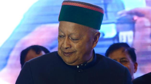 Himachal Pradesh chief minister Virbhadra Singh during the inauguration ceremony of various HSCC projects of the state, in Shimla on Wednesday.(Deepak Sansta /HT)