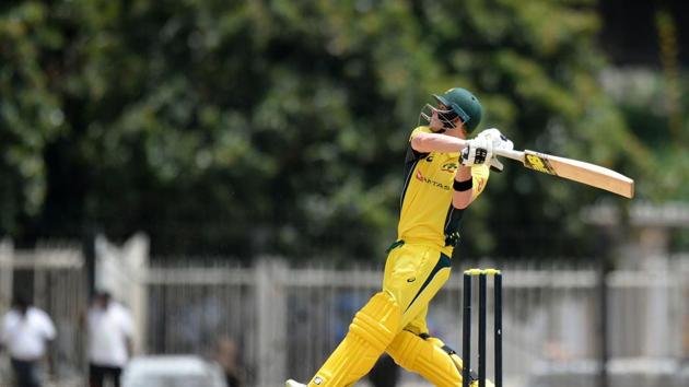 Steve Smith departed for 55 while David Warner smashed 64 as Australia stuttered in the middle overs. (AFP) 