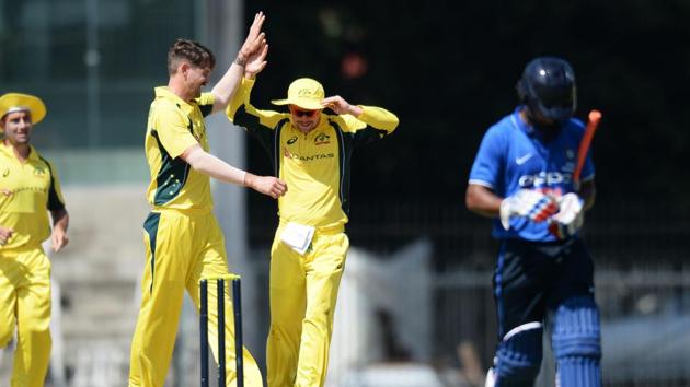 Chasing 348, Kane Richardson picked up the wicket of Rahul Tripathi cheaply.  (AFP) 