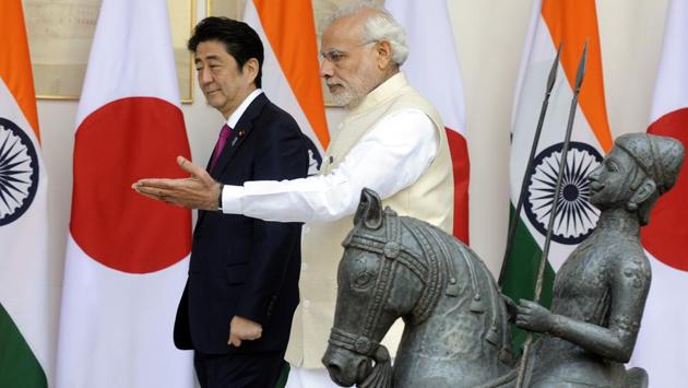 A day before Abe’s visit to Gujarat, PM Modi said, ‘India truly values the relationship with Japan and we look forward to further boosting our bilateral ties in a wide range of sectors.’ This is also the first time that a head of state skips New Delhi during his/her bilateral visit to India. (Sonu Mehta / HT Photo) A day before Abe’s visit to Gujarat, PM Modi said, ‘India truly values the relationship with Japan and we look forward to further boosting our bilateral ties in a wide range of sectors.’ This is also the first time that a head of state skips New Delhi during his/her bilateral visit to India. (Sonu Mehta / HT Photo)