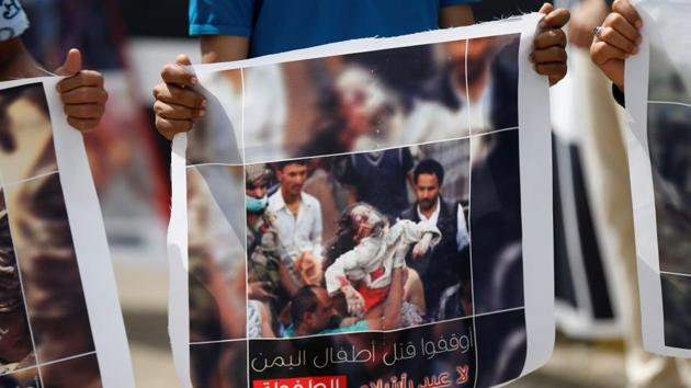 A Saudi-led coalition engaged against Yemen’s Houthis is killing children in what amounts to war crimes, says Human Rights Watch. In a detailed report on the deaths of 26 children killed in five airstrikes since June, HRW said, ‘The attacks, which struck four family homes and a grocery, in one case killing 14 members of the same family, caused indiscriminate loss of civilian life in violation of the laws of war. Such attacks carried out deliberately or recklessly are war crimes,’ (Khaled Abdullah / REUTERS) A Saudi-led coalition engaged against Yemen’s Houthis is killing children in what amounts to war crimes, says Human Rights Watch. In a detailed report on the deaths of 26 children killed in five airstrikes since June, HRW said, ‘The attacks, which struck four family homes and a grocery, in one case killing 14 members of the same family, caused indiscriminate loss of civilian life in violation of the laws of war. Such attacks carried out deliberately or recklessly are war crimes,’ (Khaled Abdullah / REUTERS)
