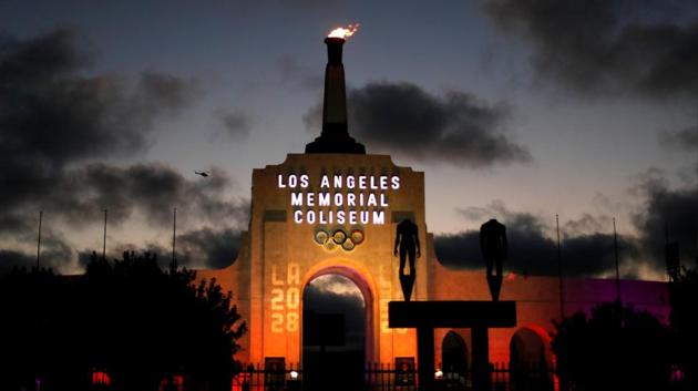 A LA 2028 sign is seen at the Los Angeles Coliseum to celebrate Los Angeles being awarded the 2028 Olympic Games, in Los Angeles, California. (REUTERS) A LA 2028 sign is seen at the Los Angeles Coliseum to celebrate Los Angeles being awarded the 2028 Olympic Games, in Los Angeles, California. (REUTERS)