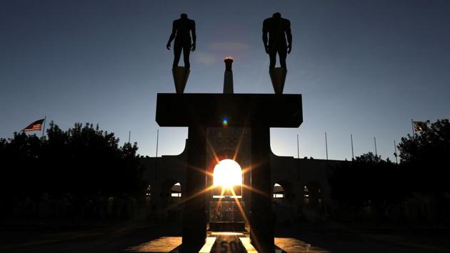 The Olympic flame is seen at the Los Angeles Coliseum on the day Los Angeles was awarded the 2028 Olympic Games, in Los Angeles, California. (REUTERS) The Olympic flame is seen at the Los Angeles Coliseum on the day Los Angeles was awarded the 2028 Olympic Games, in Los Angeles, California. (REUTERS)
