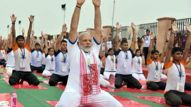 Prime Minister Narendra Modi’s part in establishing and publicising Yoga Day is one of many ways his government has promoted yoga.(PTI)