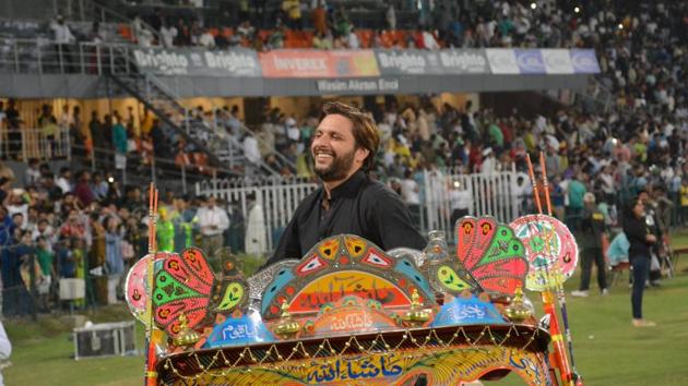 Shahid Afridi, former Pakistan captain, was at the Gadaffi Stadium to witness the encounter. (Twitter/pcb official ) Shahid Afridi, former Pakistan captain, was at the Gadaffi Stadium to witness the encounter. (Twitter/pcb official )