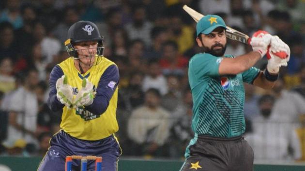 Ahmed Shehzad (R) scored a 55-ball-89 for Pakistan in their third Independence Cup T20 against ICC World XI.(Twitter)