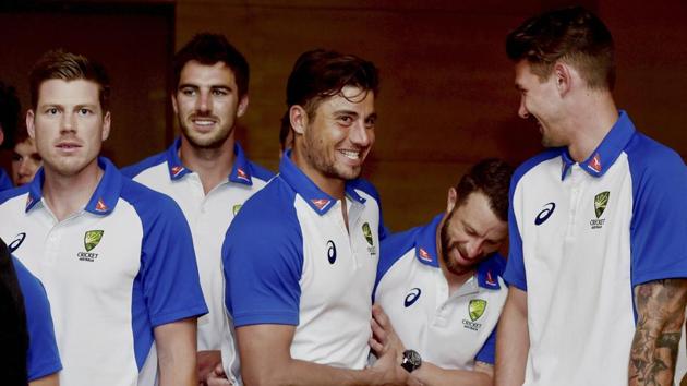 James Faulkner (from left), Pat Cummins, Marcus Stoinis and Matthew Wade share a laugh at the function. (PTI) James Faulkner (from left), Pat Cummins, Marcus Stoinis and Matthew Wade share a laugh at the function. (PTI)