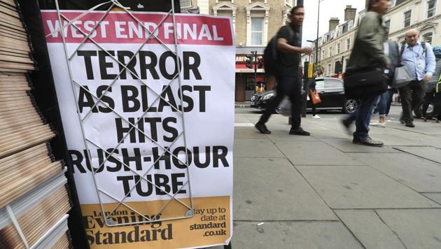 A London evening newspaper stand displays their headline outside Paddington tube station in London, after a terrorist incident was declared at Parsons Green subway station on Friday. (AP) A London evening newspaper stand displays their headline outside Paddington tube station in London, after a terrorist incident was declared at Parsons Green subway station on Friday. (AP)