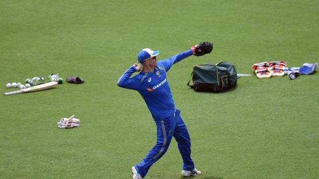 David Warner has an intense fielding drill ahead of the first ODI in Chennai. (AFP) David Warner has an intense fielding drill ahead of the first ODI in Chennai. (AFP)