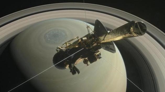 The spacecraft Cassini is pictured above Saturn’s northern hemisphere prior to making one of its Grand Finale dives in this NASA handout illustration obtained by Reuters. (Reuters)