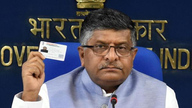 Ravi Shankar Prasad shows his Aadhaar card while addressing a press conference on Supreme Court's ruling on Right to Privacy, at Shastri Bhavan in New Delhi. (PTI Photo) Ravi Shankar Prasad shows his Aadhaar card while addressing a press conference on Supreme Court's ruling on Right to Privacy, at Shastri Bhavan in New Delhi. (PTI Photo)