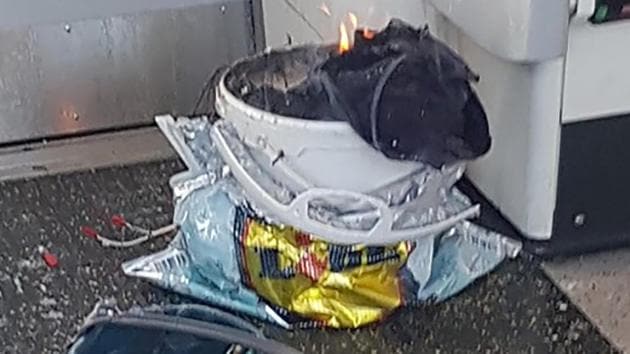 A handout picture shows a white container burning inside a London Underground tube carriage at Parsons Green underground tube station on September 15. (AFP Photo) A handout picture shows a white container burning inside a London Underground tube carriage at Parsons Green underground tube station on September 15. (AFP Photo)
