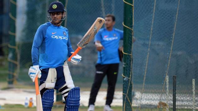 Indian cricketer MS Dhoni gestures during training session ahead of the India-Australia cricket series in Chennai. (AFP) Indian cricketer MS Dhoni gestures during training session ahead of the India-Australia cricket series in Chennai. (AFP)