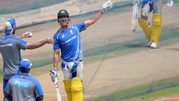 Australian cricketer Marcus Stonis (C) gestures during the pre-match training session. (AFP) Australian cricketer Marcus Stonis (C) gestures during the pre-match training session. (AFP)