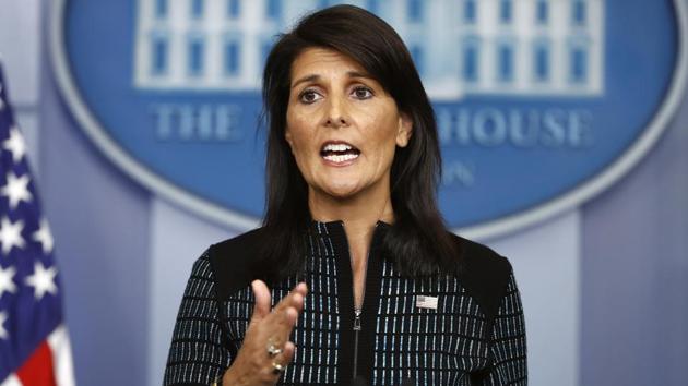 US Ambassador to the United Nations Nikki Haley speaks during a news briefing at the White House on September 15. (AP Photo) US Ambassador to the United Nations Nikki Haley speaks during a news briefing at the White House on September 15. (AP Photo)