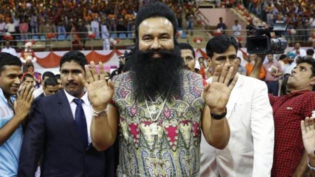 Gurmeet Ram Rahim Singh appeared for Saturday’s hearing via video conference from his prison in Rohtak.(AP file)