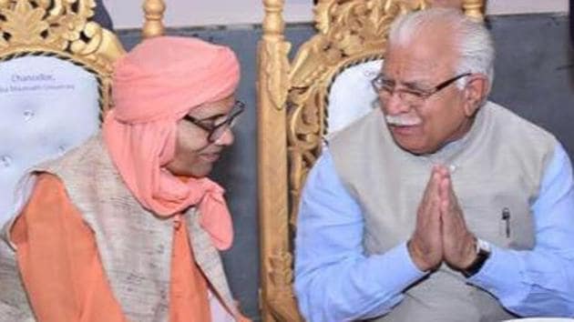 Late Mahant Chandnath (left) with Haryana chief minister Manohar Lal Khattar. (HT file photo) Late Mahant Chandnath (left) with Haryana chief minister Manohar Lal Khattar. (HT file photo)