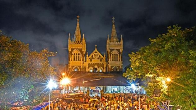 Mount Mary Basilica in Bandra all lit up on the last day of the fair on Sunday. (Satyabrata Tripathy/HT) Mount Mary Basilica in Bandra all lit up on the last day of the fair on Sunday. (Satyabrata Tripathy/HT)