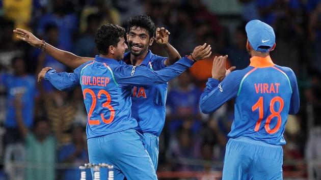 Jasprit Bumrah and Kuldeep Yadav gave India early breakthroughs as Australia’s chase stuttered early on. (REUTERS) Jasprit Bumrah and Kuldeep Yadav gave India early breakthroughs as Australia’s chase stuttered early on. (REUTERS)