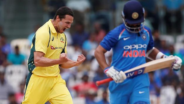 After India won the toss and chose to bat, Nathan Coulter-Nile gave an early jolt by dismissing Ajinkya Rahane in the fourth over. (REUTERS) After India won the toss and chose to bat, Nathan Coulter-Nile gave an early jolt by dismissing Ajinkya Rahane in the fourth over. (REUTERS)