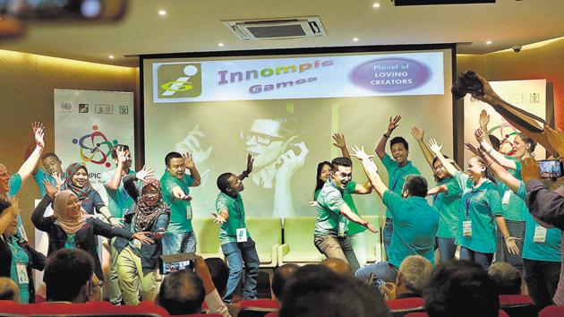 Young people from several countries participated in the first edition of the Innompic Games held at COEP in Pune on Sunday.(RAHUL RAUT/HT PHOTO) Young people from several countries participated in the first edition of the Innompic Games held at COEP in Pune on Sunday.(RAHUL RAUT/HT PHOTO)