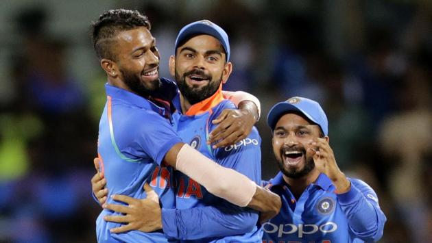 India ultimately won by 26 runs to take 1-0 lead in five-match series. (AP) India ultimately won by 26 runs to take 1-0 lead in five-match series. (AP)
