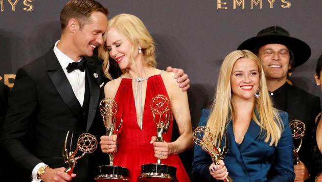 Alexander Skarsgard, Nicole Kidman, Reese Witherspoon and others pose with their Emmy for Outstanding Limited Series for Big Little Lies. (REUTERS) Alexander Skarsgard, Nicole Kidman, Reese Witherspoon and others pose with their Emmy for Outstanding Limited Series for Big Little Lies. (REUTERS)