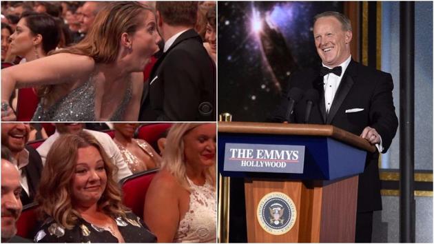 Anna Chlumsky and Melissa McCarthy has the best reaction to Sean Spicer’s appearance at the Emmy Awards. Anna Chlumsky and Melissa McCarthy has the best reaction to Sean Spicer’s appearance at the Emmy Awards.