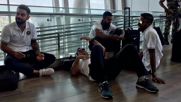 Virat Kohli and MS Dhoni were seen chilling on the Chennai airport floor while travelling to Kolkata for the second India vs Australia ODI. (KL Rahul/Twitter) Virat Kohli and MS Dhoni were seen chilling on the Chennai airport floor while travelling to Kolkata for the second India vs Australia ODI. (KL Rahul/Twitter)