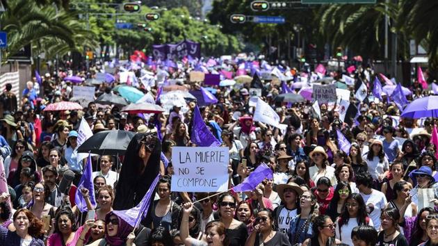 Mexicans protest against murders and other violence against women in Mexico City on Sunday. (AFP) Mexicans protest against murders and other violence against women in Mexico City on Sunday. (AFP)