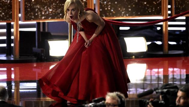 Nicole Kidman reacts onstage while accepting the award for outstanding limited series for Big Little Lies. (Chris Pizzello/Invision/AP) Nicole Kidman reacts onstage while accepting the award for outstanding limited series for Big Little Lies. (Chris Pizzello/Invision/AP)
