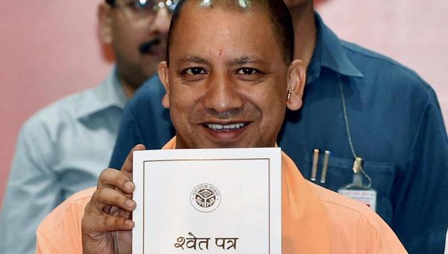 Uttar Pradesh Chief Minister Yogi Adityanath releasing 'white paper' on completing six months in office, at Lok Bhawan in Lucknow on Monday. (PTI) Uttar Pradesh Chief Minister Yogi Adityanath releasing 'white paper' on completing six months in office, at Lok Bhawan in Lucknow on Monday. (PTI)
