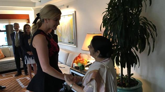 A meeting between external affairs minister Sushma Swaraj and Ivanka Trump at the UN General Assembly. (India in USA) A meeting between external affairs minister Sushma Swaraj and Ivanka Trump at the UN General Assembly. (India in USA)