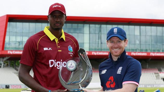 West Indies captain Jason Holder and England captain Eoin Morgan pose with the ODI trophy. (Action Images via Reuters) West Indies captain Jason Holder and England captain Eoin Morgan pose with the ODI trophy. (Action Images via Reuters)