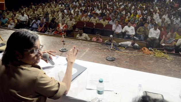 Pune police commissioner Rashmi Shukla at the awareness programme. (Ravindra Joshi/HT PHOTO) Pune police commissioner Rashmi Shukla at the awareness programme. (Ravindra Joshi/HT PHOTO)